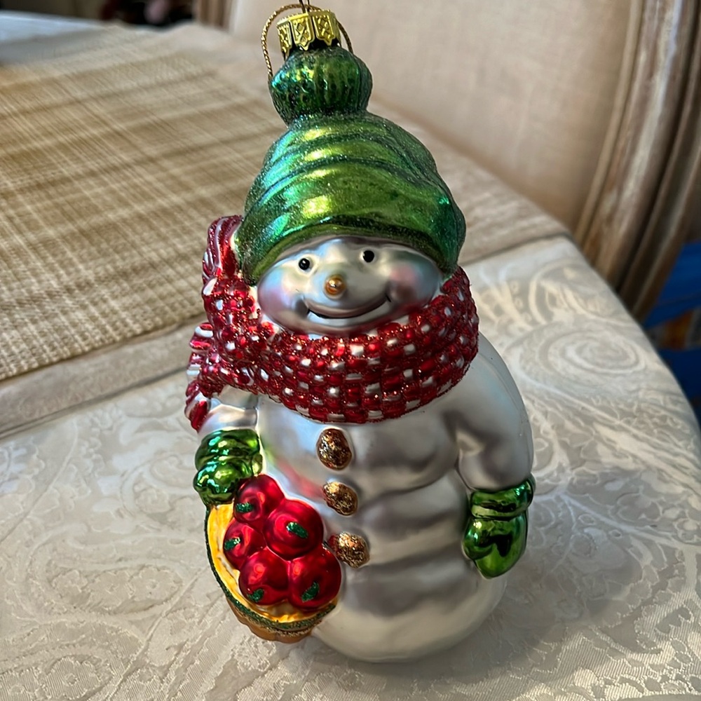 Vintage Lao Mai Glass Snowman Ornament 6"T Jumbo Large Holiday Christmas EUC